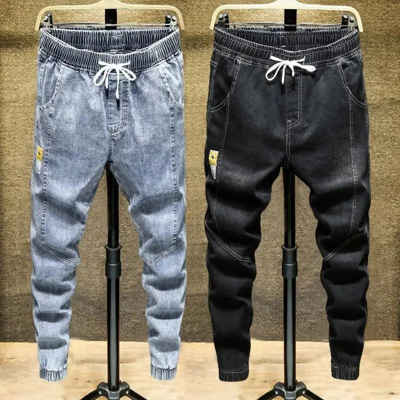 Spring Autumn 2022 New Denim Jeans Men's Elastic Waist Loose Students Teenagers Cowboy Streetwear Harem Leg Long Track Pants Men