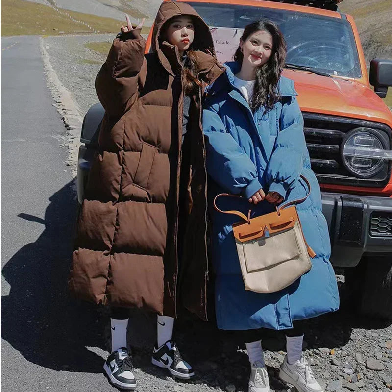 New Winter 2024 Women's Long Jacket Jacket Thickened Korean Loose Stylish Windproof Warm Hooded Down Cotton Jacket Coat
