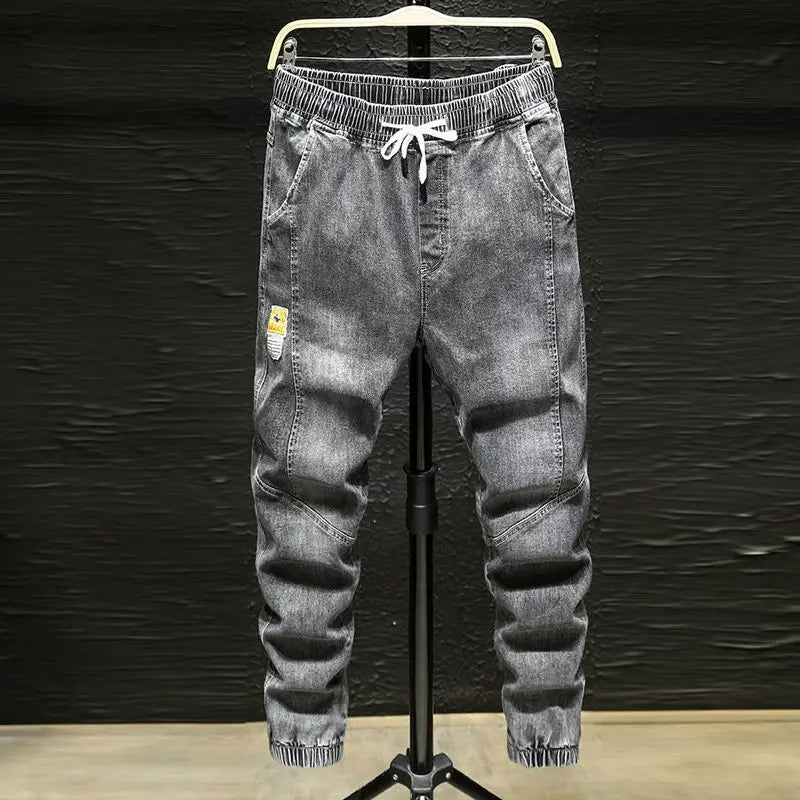 Spring Autumn 2022 New Denim Jeans Men's Elastic Waist Loose Students Teenagers Cowboy Streetwear Harem Leg Long Track Pants Men