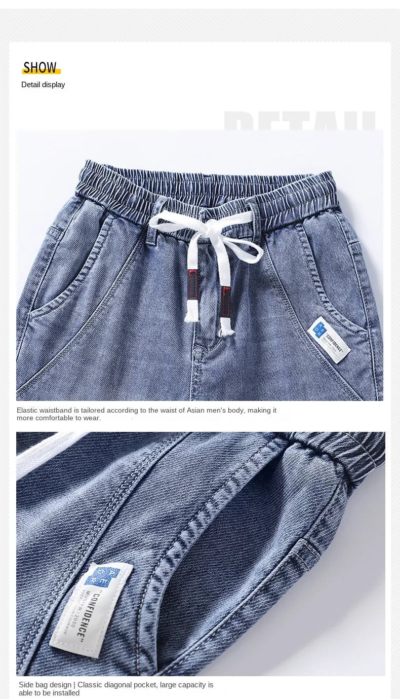 2023 New Summer Thin Style Korean Street LUXURY Work Pants Men's Elastic Waist Jogger Jeans for Work Wear Clothing Denim Jeans