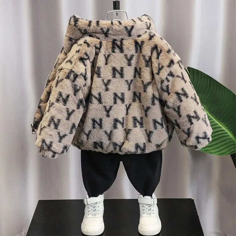 Autumn/Winter Children's Jacket New Boys' and Girls' Thick Cotton Jacket with Velvet and Clip on Cotton Top