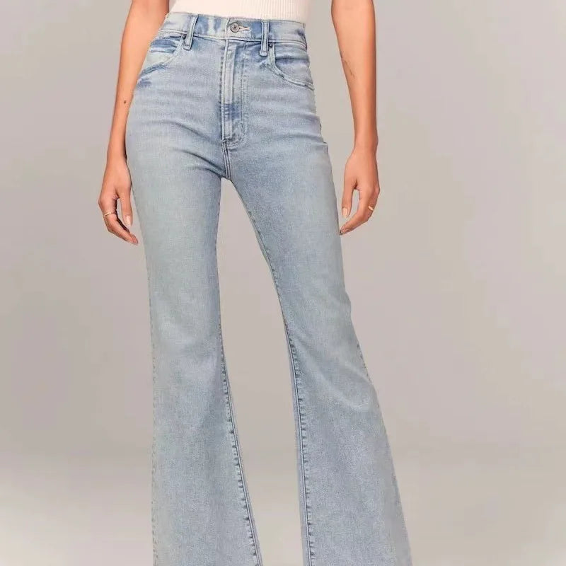 Pantalones vaqueros acampanados para mujer, de mezclilla, lavados, holgados, corte acampanado, bolsillos, estilo urbano, ligeramente elásticos, lisos, largos, primavera 2024
