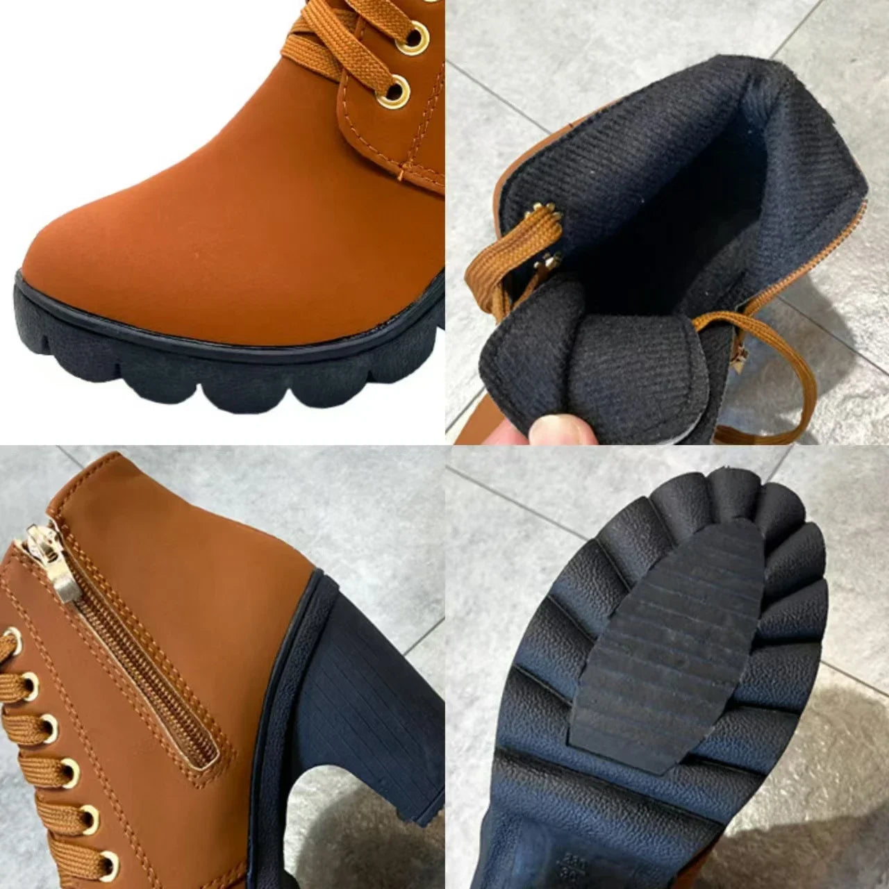 Women Boots Lace Up Ankle Boots Spring Fashion Outdoor Pumps Boots Black Buckle High Heel Boot Plus Size Platform Women Shoes