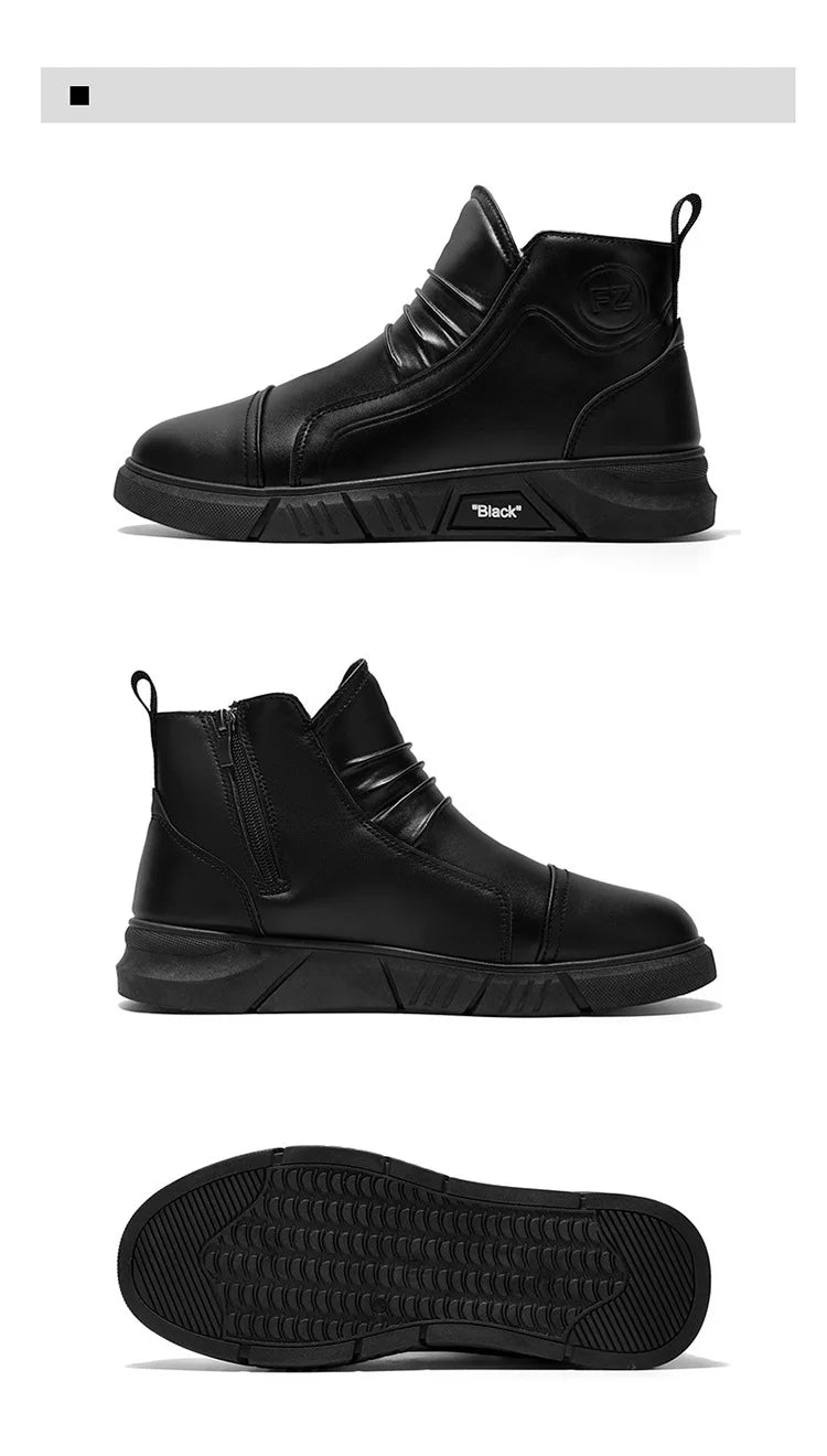 Winter New Fashion Men's Boots Thick Plush Ankle Boots with Thick Soles Black Business Comfortable Leather Shoes tenis masculino