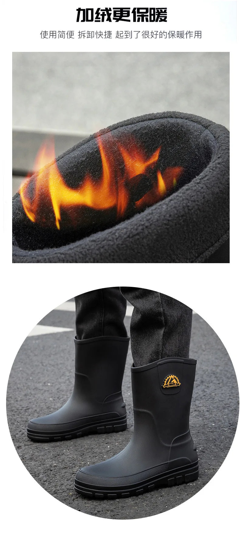 Bottes de pluie décontractées pour hommes, imperméables et antidérapantes, tige mi-haute, chaussures de travail tendance en caoutchouc (prendre une pointure au-dessus pour les modèles en coton)