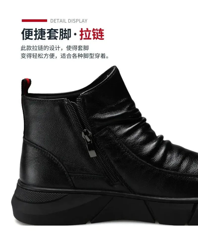 Bottes en cuir tendance pour hommes, bottes d'hiver chaudes et chaudes, chaussures en coton, bottes montantes décontractées en cuir, style britannique, chaussures pour hommes