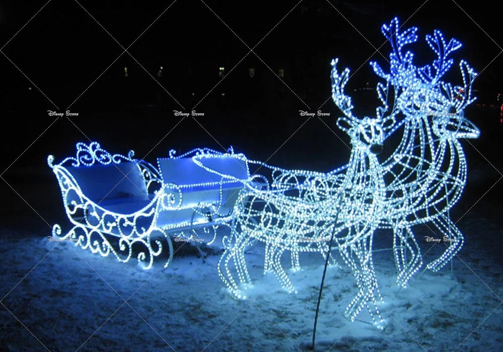 Christmas Reindeer Sleigh Painting Banner Night Elk Lights Christmas Party Photo Home Decoration Photography Background Studio