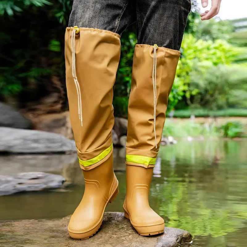 Botas de lluvia para hombre, botas de lluvia hasta la rodilla, impermeables, para pesca, de goma, tipo galocha, de caña larga.