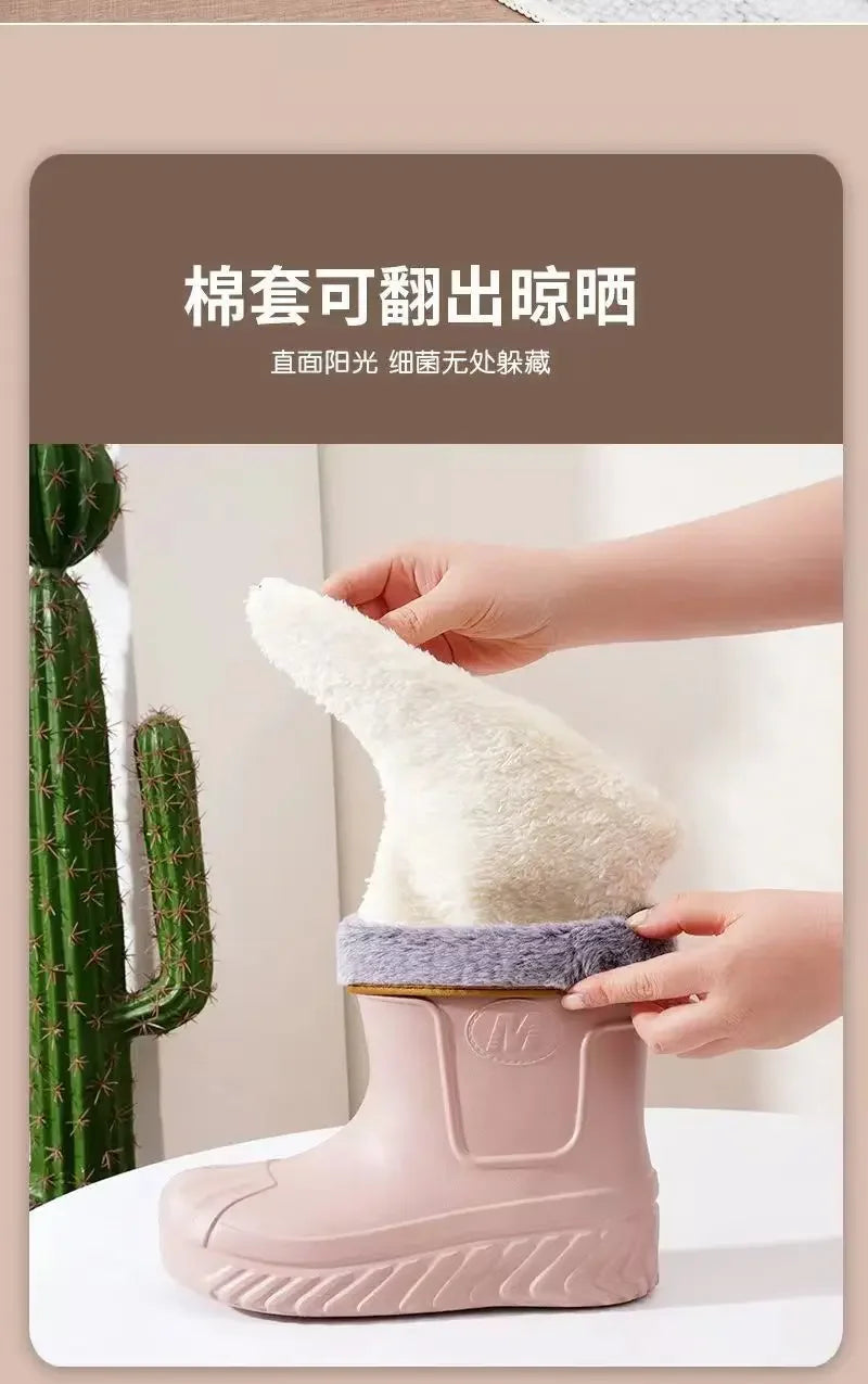 New High Top Waterproof Cotton Shoes for Women Plus Velvet Warm Waterproof Cotton Boots Rain Boots Botas Altas Plataforma Mujer