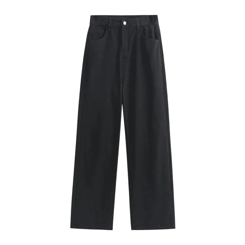 Pantalones vaqueros adelgazantes de cintura alta para mujer, holgados, estilo coreano, de pierna recta, versátiles y drapeados.