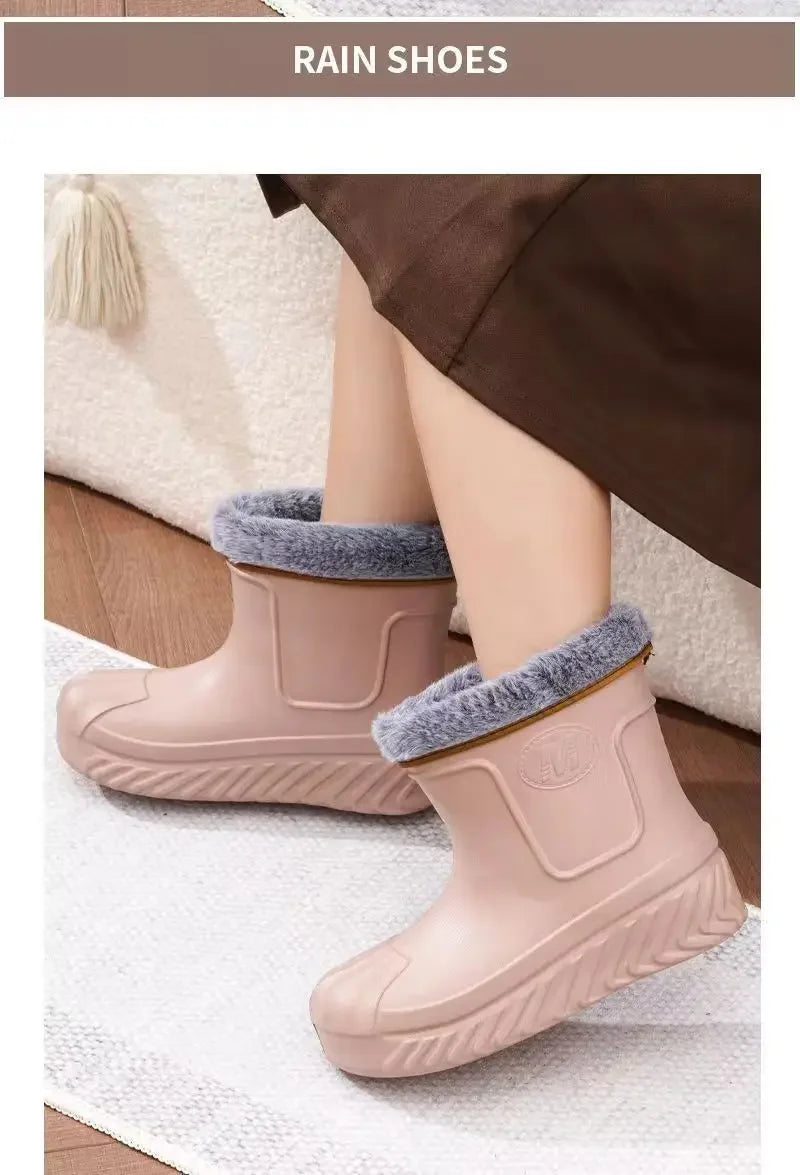 New High Top Waterproof Cotton Shoes for Women Plus Velvet Warm Waterproof Cotton Boots Rain Boots Botas Altas Plataforma Mujer