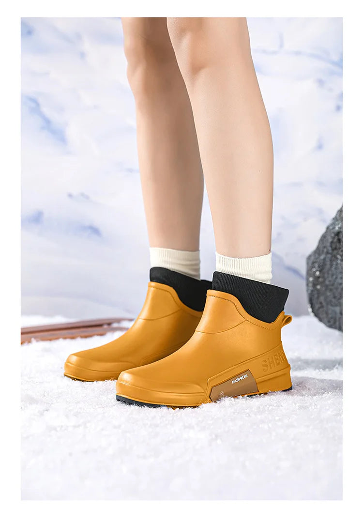 Waterproof Ankle Rain Boots for Men Chef Kitchen Fleece-lined Man Shoes Work Fashion Rainy Day Non-slip Garden Fishing Wellies