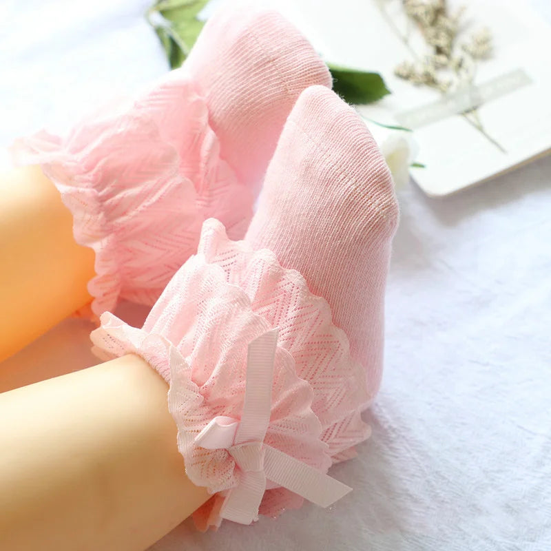 0-12M Newborn Baby Lace Socks Bow Princess Socks Girls Infant Spring and Autumn Baby Cotton Socks Girls Breathable Ruffled Socks