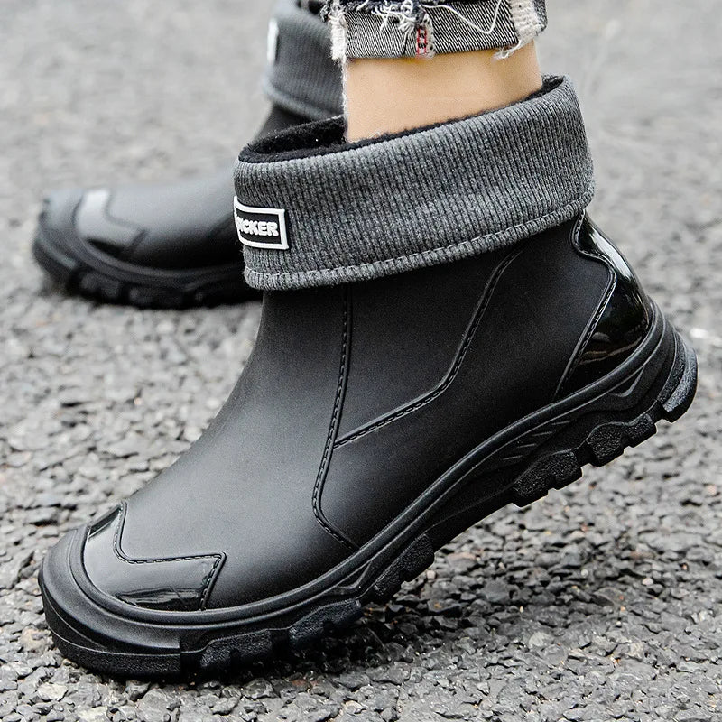 Botas de lluvia para hombre, ideales para primavera y otoño. Botas de goma resistentes e impermeables. Botas de lluvia de invierno con forro polar para hombre. Tallas grandes. Calzado de protección laboral.