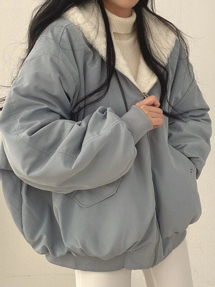 2024 Autumn Thicken Parkas Women Casual Hooded Jacket Winter Comfortable Double-Layer Korean Style Simple Solid Warm Cute Coats