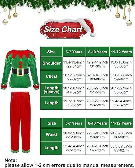 Déguisements de lutin de Noël pour filles et maman, ensemble deux pièces assorti (robe, chapeau, chaussettes, chaussures et ceinture). Cadeau idéal pour les fêtes.