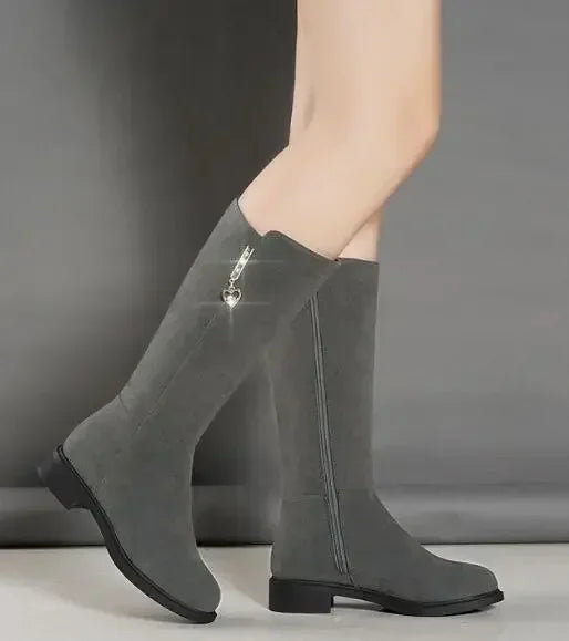 Nuevas botas de nieve cálidas y afelpadas para mujer, informales, planas, combinables, de algodón, a la moda, con cremallera lateral, zapatos de invierno, botas altas hasta el muslo, negras