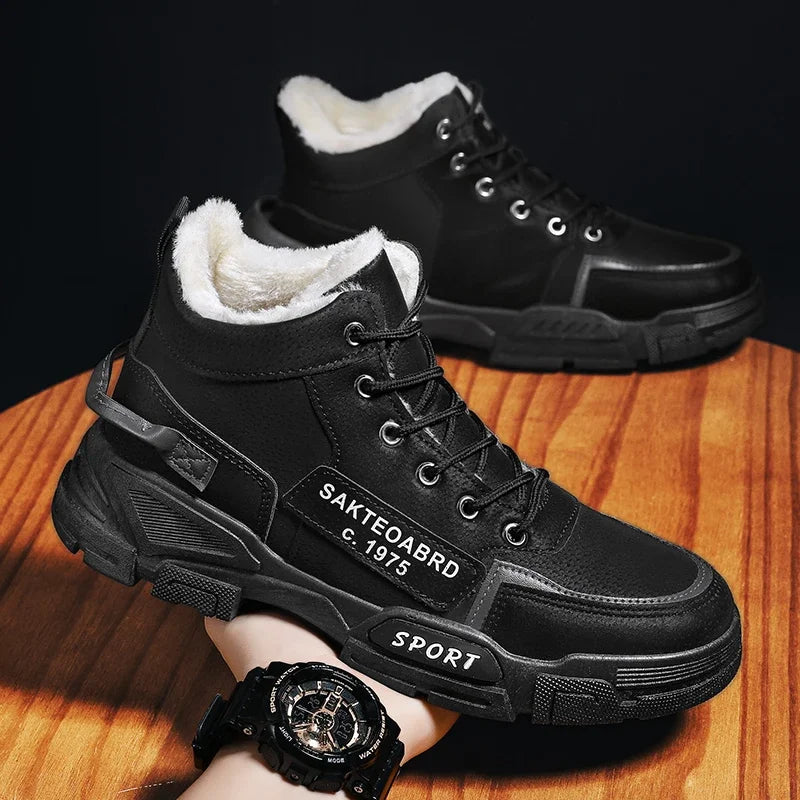 Botas nuevas para hombre, de invierno, de felpa, para la nieve, estilo casual, para exteriores, con cordones, cálidas, antideslizantes, hasta el tobillo.