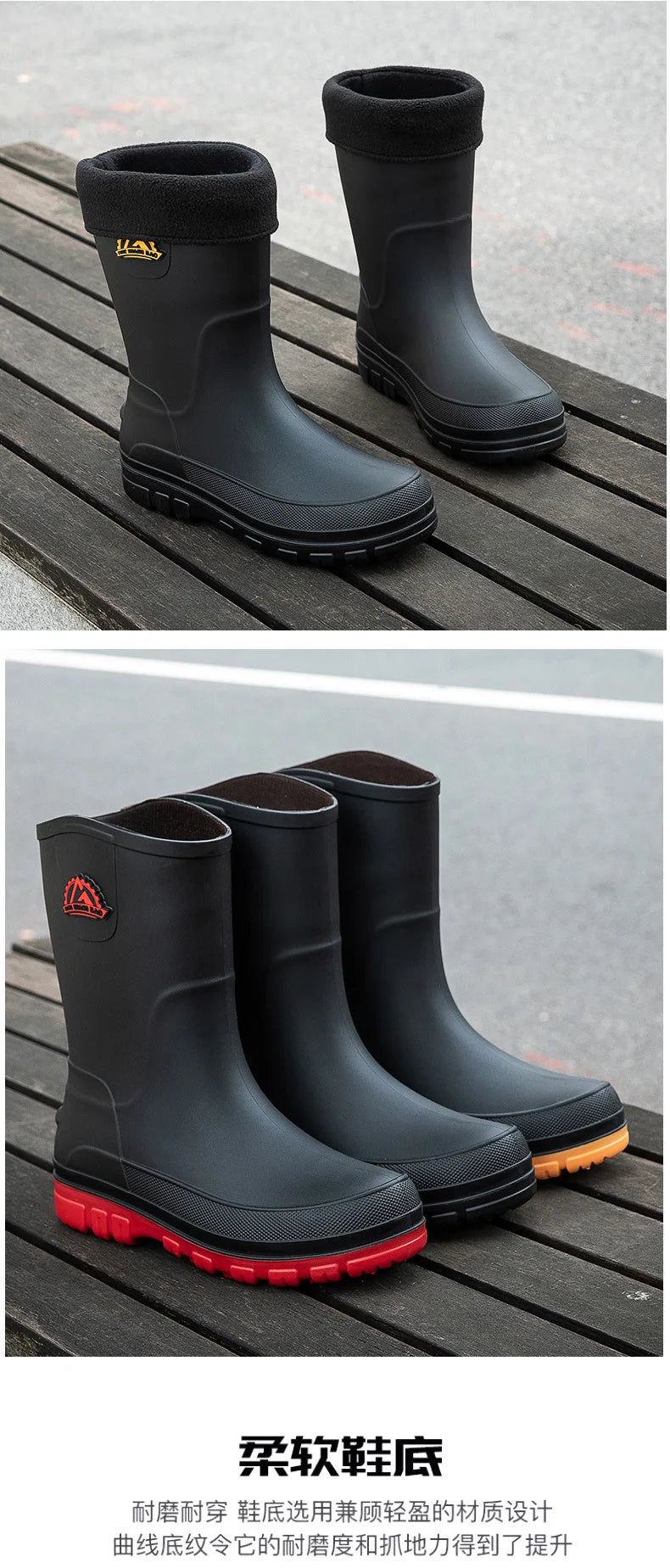 Bottes de pluie décontractées pour hommes, imperméables et antidérapantes, tige mi-haute, chaussures de travail tendance en caoutchouc (prendre une pointure au-dessus pour les modèles en coton)