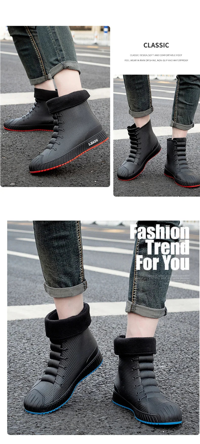 Nuevas botas impermeables de caña corta para hombre y mujer, forradas con forro polar, cálidas, antideslizantes, resistentes al desgaste, ideales para la lluvia y el exterior.