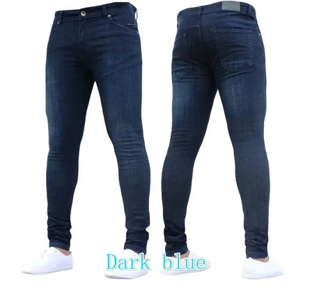 Pantalones vaqueros para hombre, color liso, cintura media, ajustados, bolsillos, ligeramente elásticos, primavera 2024, largos hasta los tobillos, informales, con cremallera