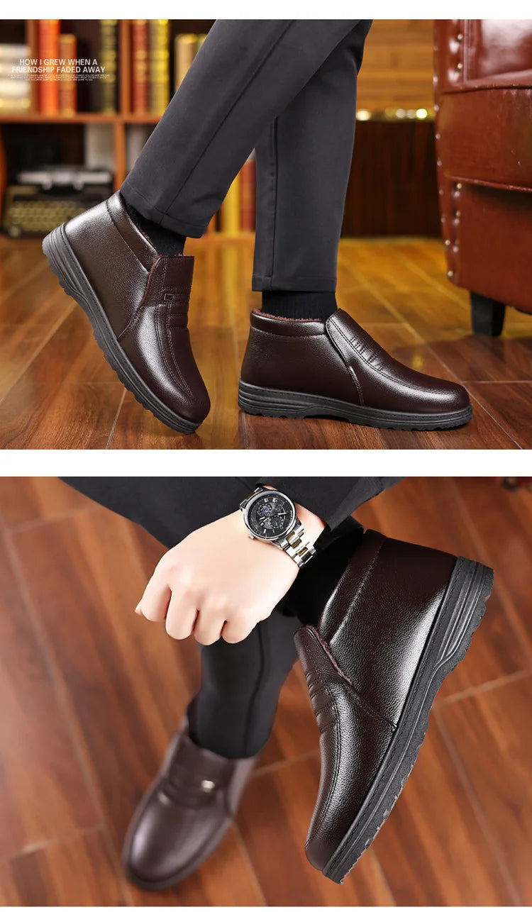 Chaussures en coton pour hommes, montantes, imperméables, décontractées, en cuir, bottes d'hiver chaudes et confortables, bottines tendance pour hommes, nouveautés