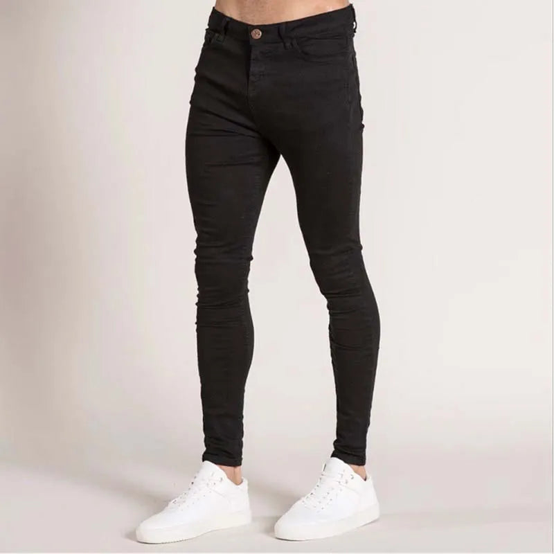 2023 Men Elastic Skinny Jeans Solid Color Stretch Pencil Pants Streetwear Mens Blue Black Denim Jeans Jogging Cowboy Trousers