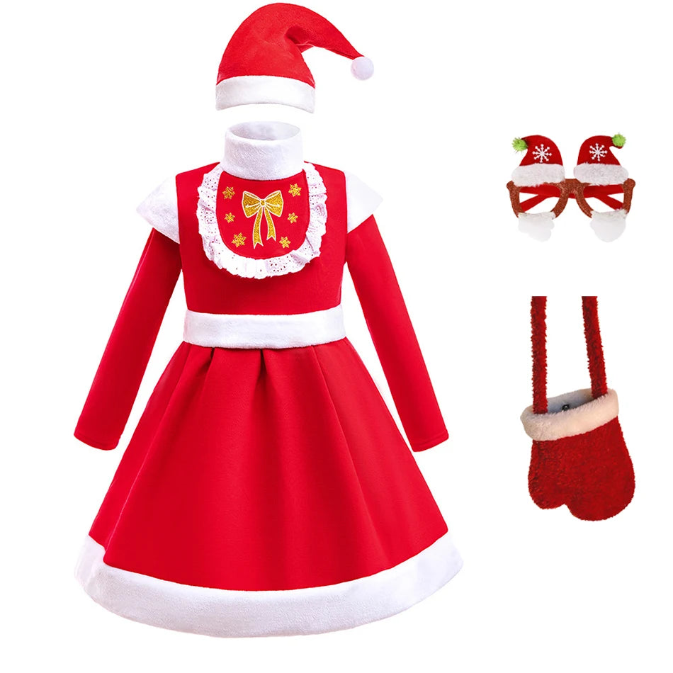 Vestido rojo navideño con capucha para niñas, ideal para el jardín de infancia, la escuela o cualquier ocasión. Disfraz cómodo para fiestas navideñas.
