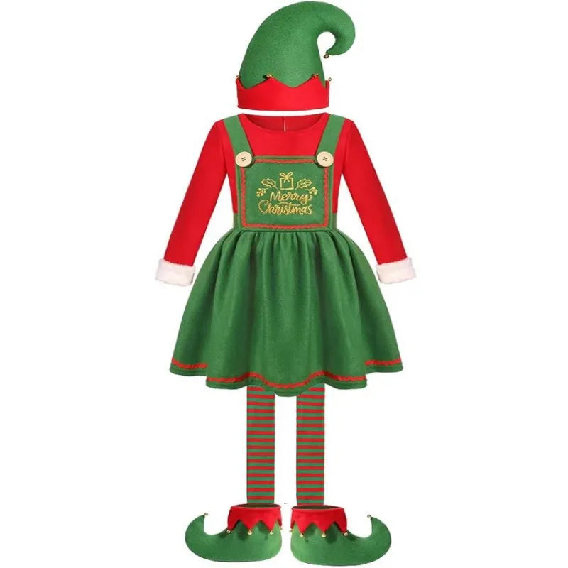 2025 Christmas Boys Cute Green Elf Costume New Year Family Party Festival Fancy Santa Claus Cosplay Outfit Set for Men Women
