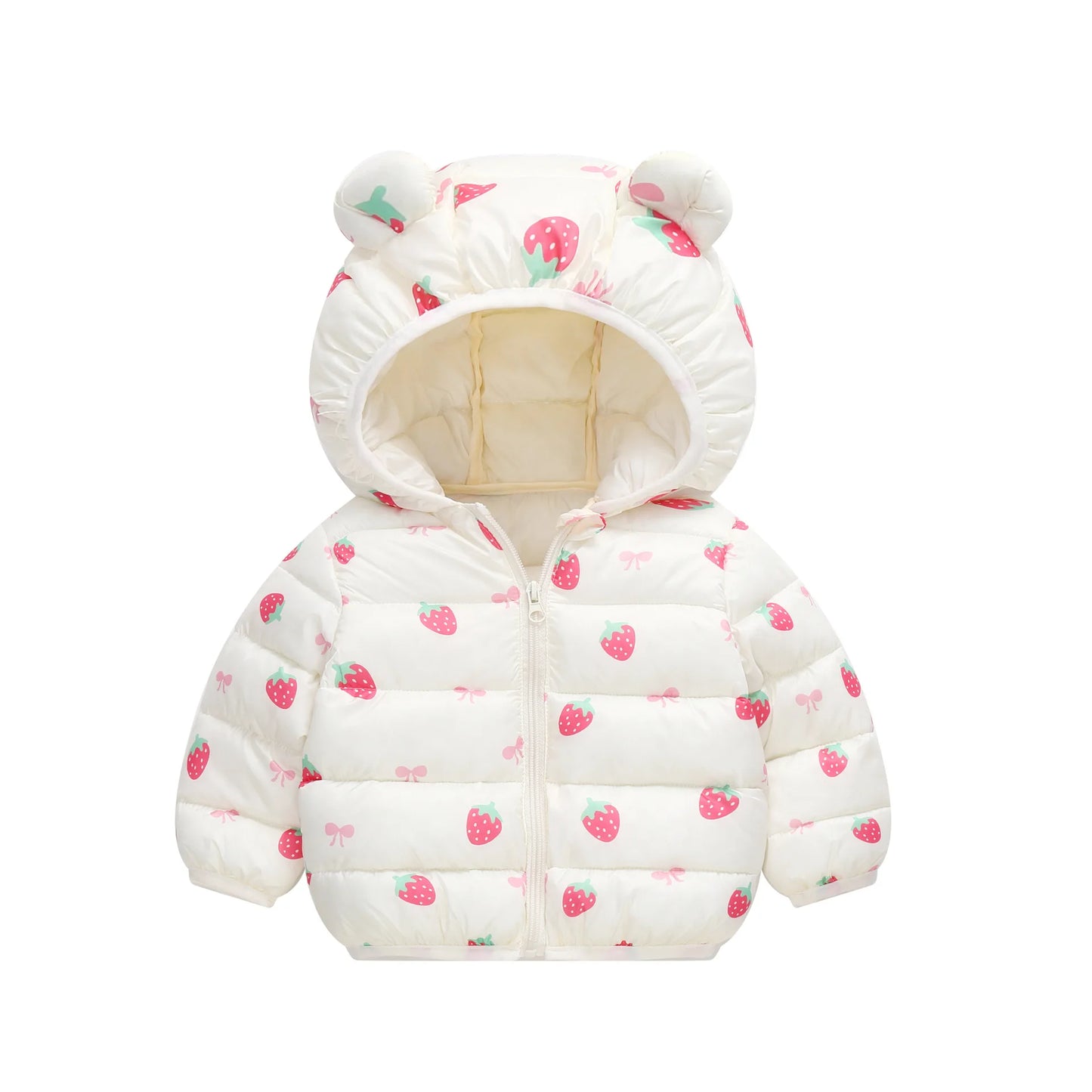1-6Y Baby Cartoon Bear Ear Hooded Puffer Jackets Infant Warm Printed Winter Coats