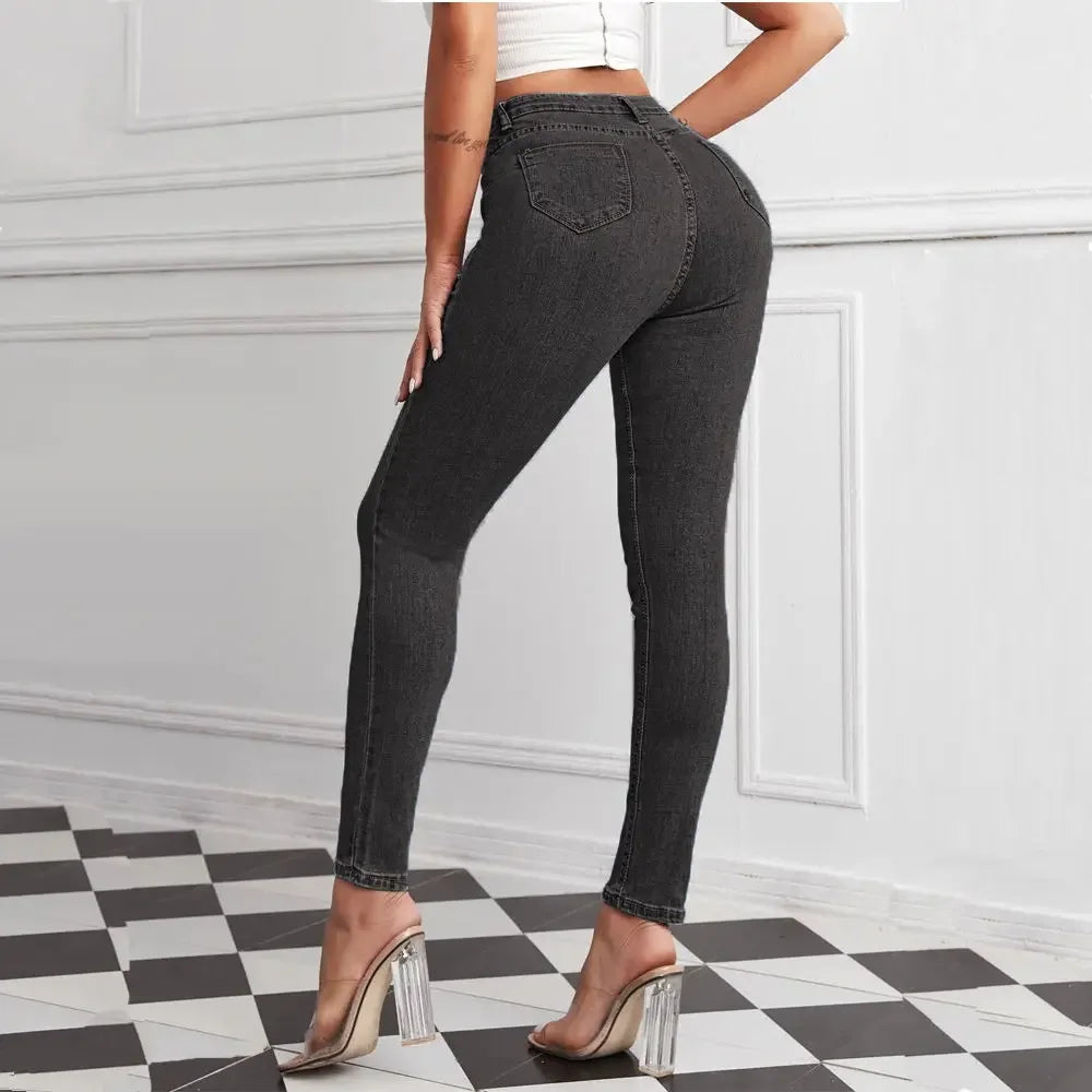 High-Waist Women's Jeans Butt-Lifting Sexy Pencil Pants Cherry-Blossom Butt Chinese Production Female Fashionable Denim Skinnies