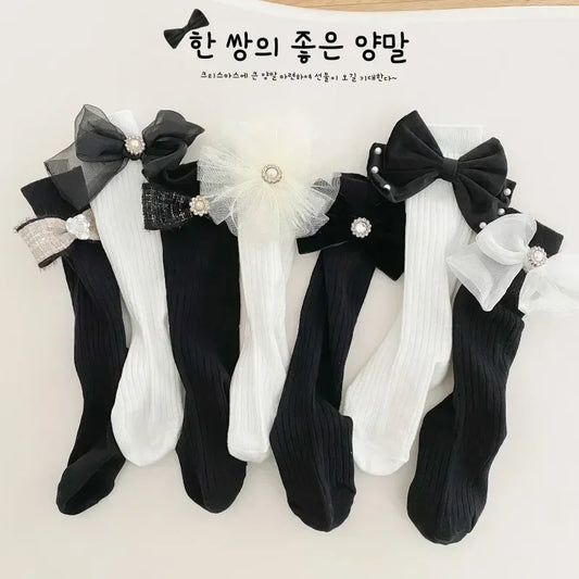 1 Pair Kids Girl Sock Rerto Lace Bow Princess Calf Sock for Children Girl Spring Summer Thin Stocking Knee High Baby Girl Sock