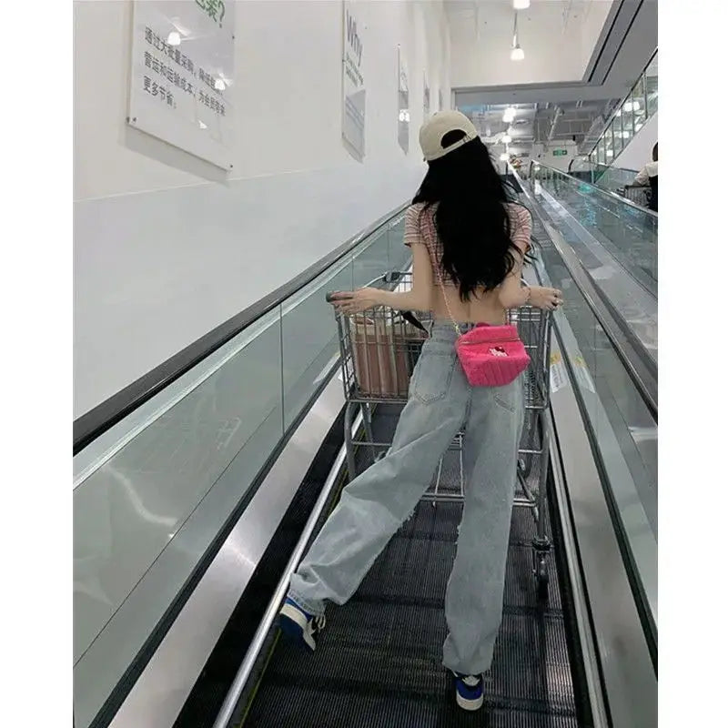 Pantalones vaqueros desgastados de cintura alta para mujer, de primavera y verano, de tubo recto, holgados, de pierna ancha, lavados, de talla grande, 2022