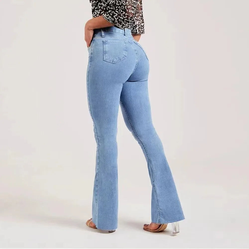 Pantalones vaqueros acampanados para mujer, de mezclilla, lavados, holgados, corte acampanado, bolsillos, estilo urbano, ligeramente elásticos, lisos, largos, primavera 2024