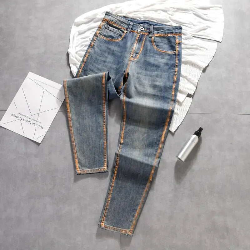 Pantalones vaqueros ajustados informales de marca de lujo Harajuku para hombre, pantalones pitillo de primavera y otoño, de diseñador, para hombre