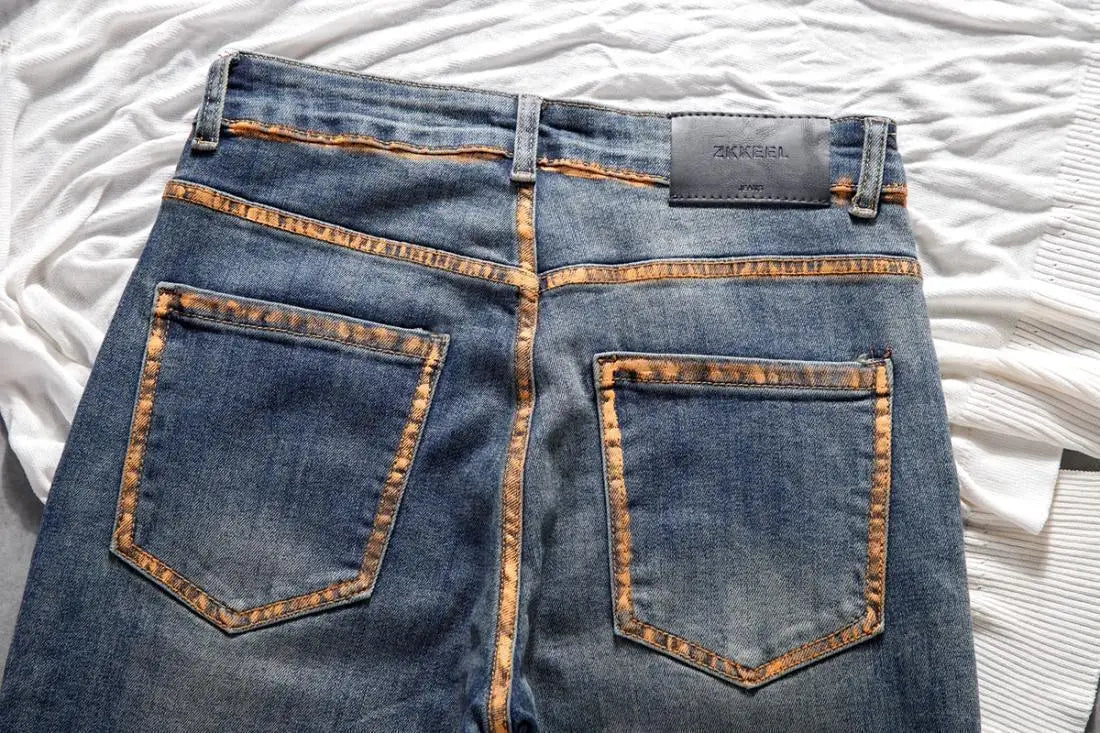 Pantalones vaqueros ajustados informales de marca de lujo Harajuku para hombre, pantalones pitillo de primavera y otoño, de diseñador, para hombre