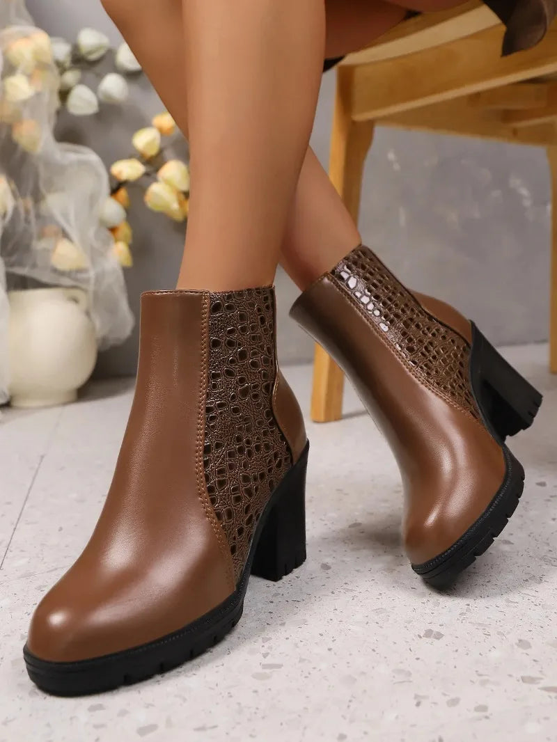 Fashion Ankle Boots for Women Autumn Thick Heel Platform Boots with Zipper Splicing Plus Size Short Women Boots Botas Mujer