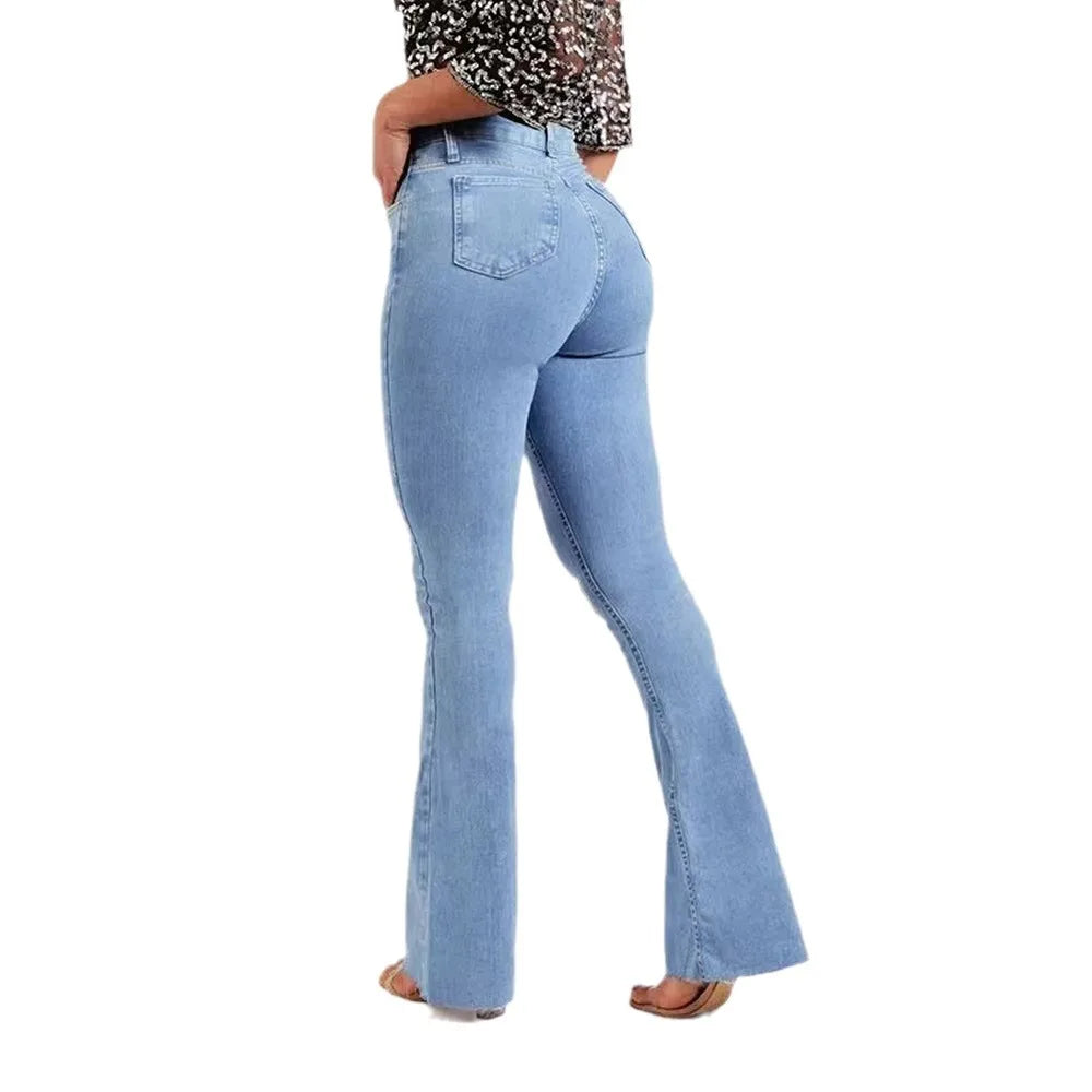 Pantalones vaqueros acampanados para mujer, de mezclilla, lavados, holgados, corte acampanado, bolsillos, estilo urbano, ligeramente elásticos, lisos, largos, primavera 2024