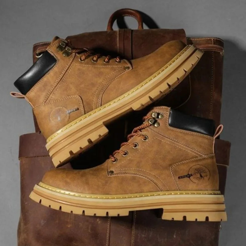 Botines de verano para hombre, cómodos botines de plataforma de cuero, botas de trabajo antideslizantes para hombre, botas altas de motociclista