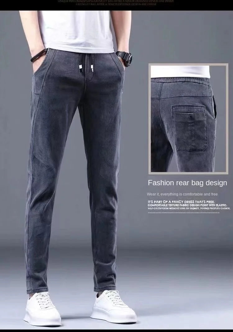 2024 New Korean Fashion Summer Thin Loose Jeans Mens Drawstring Pants Golf Joggings Jeans Man Japanese Streetwear Harem Trousers