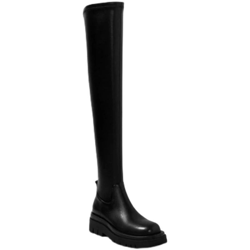 New Womens Stretch Over-the-Knee Boots Slim-Fit Thigh-High Riding Shoes Chunky Wedge Heel Elastic Equestrian Footwear for Ladies