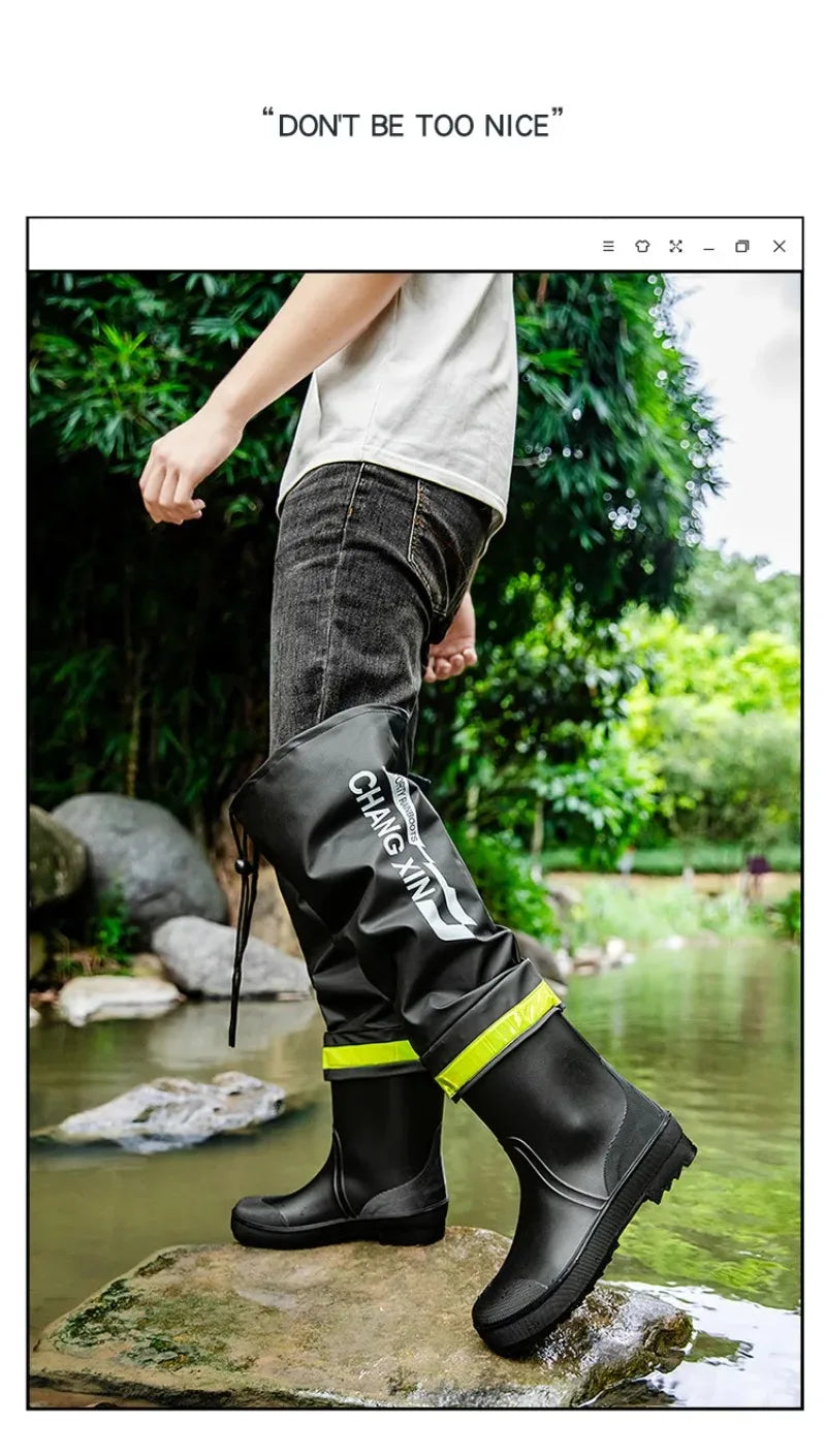 Botas de lluvia para hombre, botas de lluvia hasta la rodilla, impermeables, para pesca, de goma, tipo galocha, de caña larga.