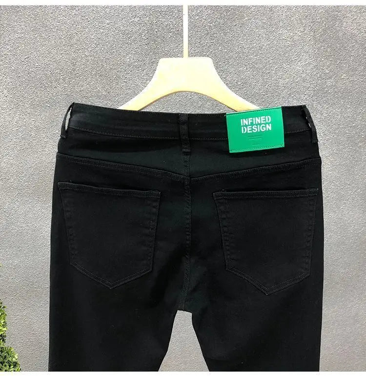 Fashion Luxury Designer Men's White Black Jeans Slim Fit Korean Style Stretch Denim Pants for Summer  Stretch  Skinny Jeans Male