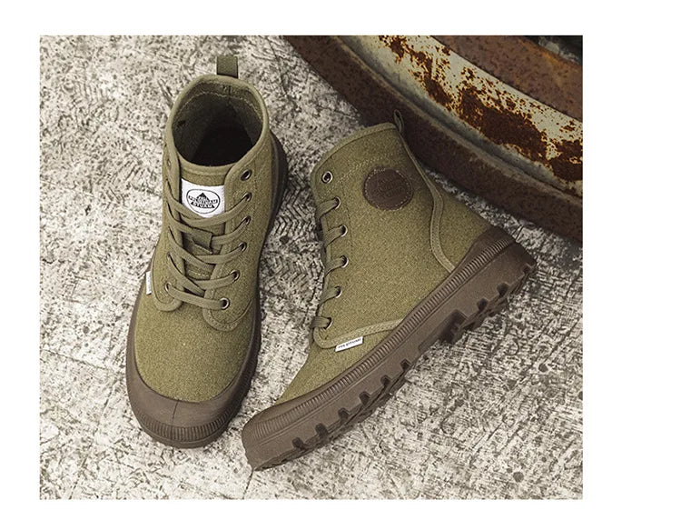 Nouvelles bottes montantes tendance pour hommes, confortables et décontractées, idéales pour l'extérieur, la jungle et l'alpinisme. Bottes à plateforme larges.