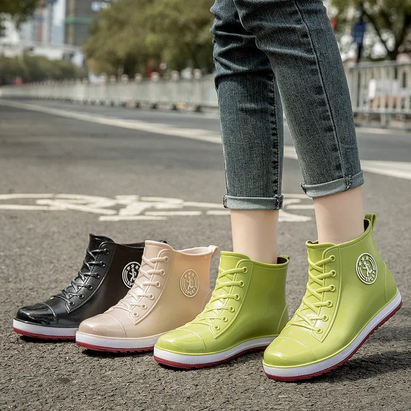 Women's Rain Boots Fashion Warm Cotton RubberShoes Ankle Rain Shoes for Women Waterproof Garden Galoshes Botas Lluvia Mujer