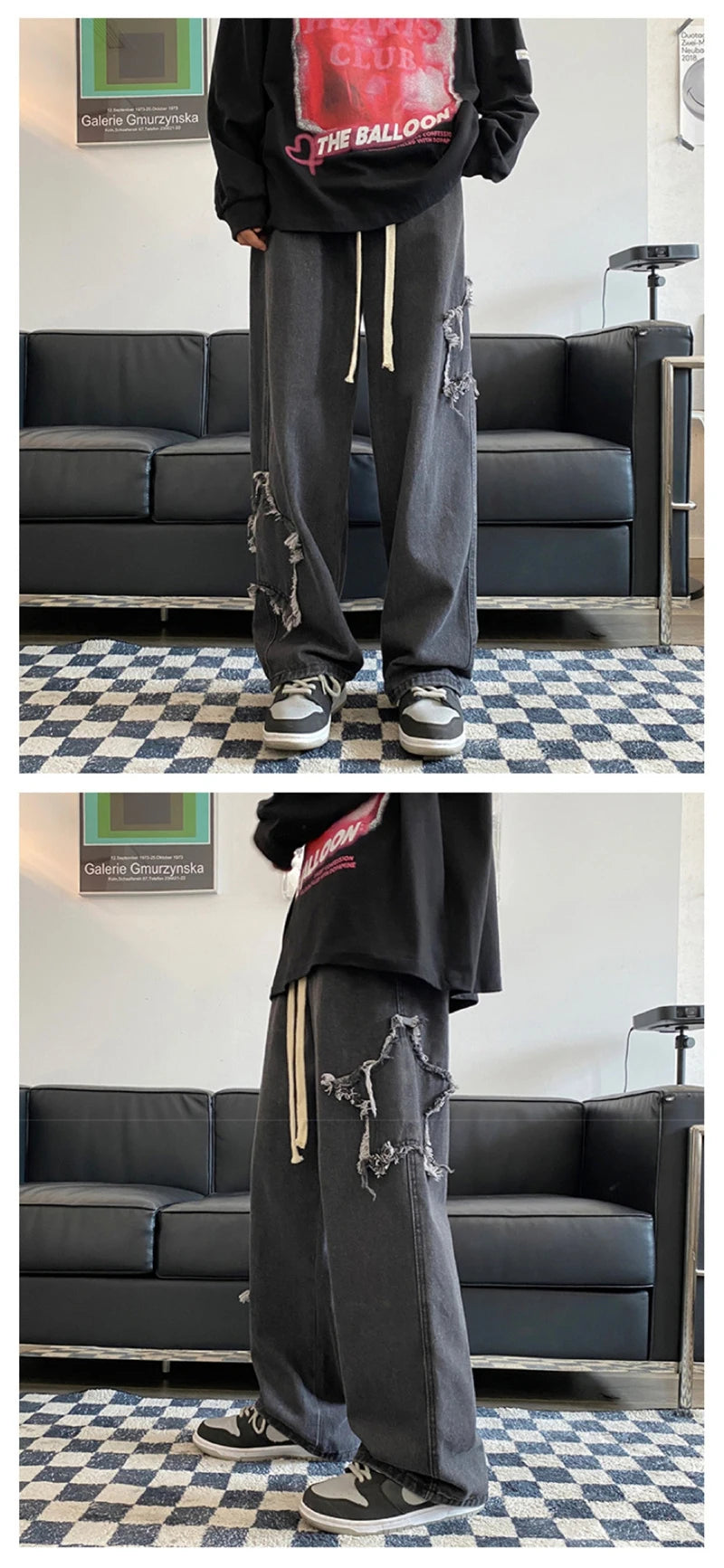 American Retro Star Embroidery Jeans Men's Baggy Hip Hop Fashion Denim Pants 2025 New Casual Y2K Streetwear Straight Trouser