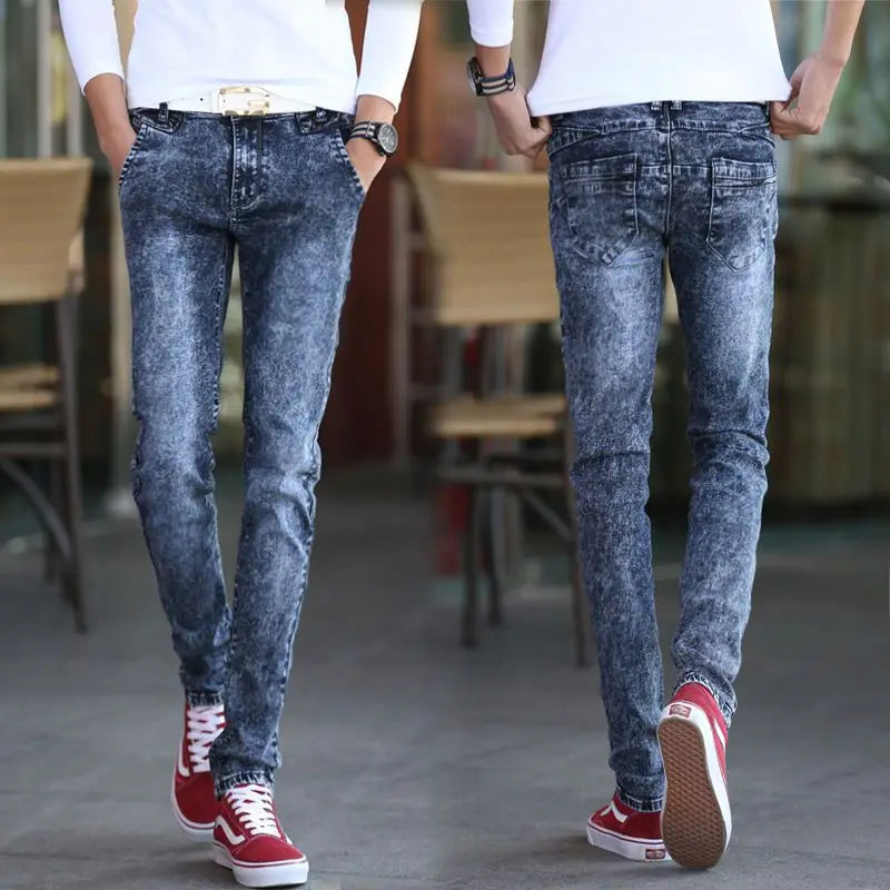 Harajuku Fashion Men's Jeans Stretch  Luxury Clothes for Men Korean Style Streetwear Cowboy Solid Snowflake Skinny Denim Pants