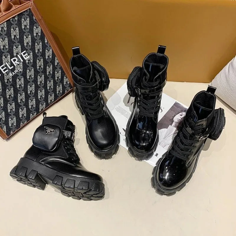 Women's Boots Fashion Ankle Boots Thick Bottom Round Head Buckle Small Leather Bag Short Boot Comfort Women Boots Zapatos Mujer