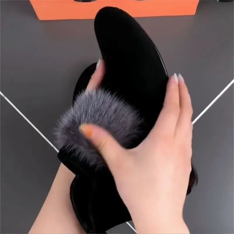 Zapatos de invierno para mujer, botas cálidas de felpa, de tacón bajo, antideslizantes, para ir al trabajo, para oficina, botas cortas con cremallera a la moda.