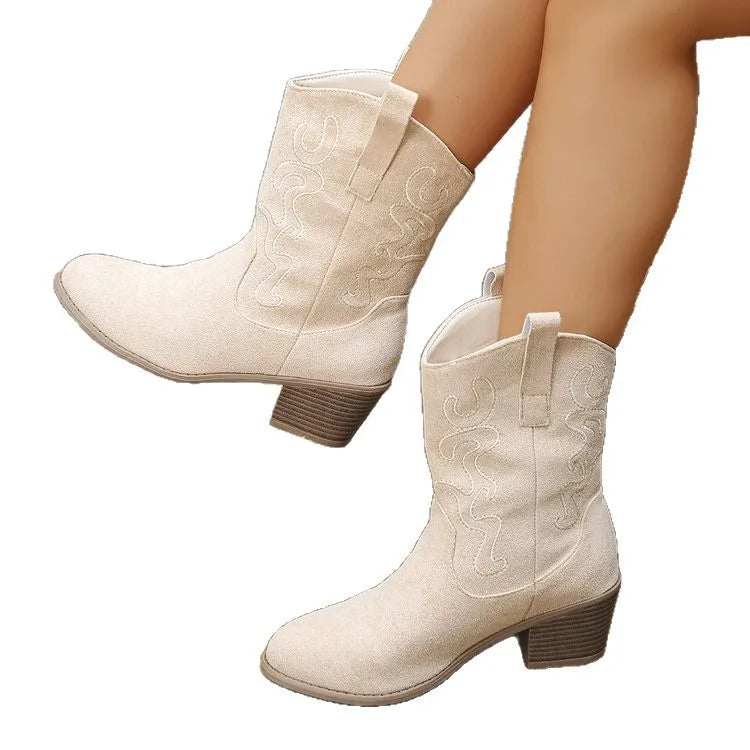 Zapatos de talla grande para mujer 36-43, moda otoño invierno, plataforma, cálidos, cómodos, botas cortas, tacón alto, zapatos bordados